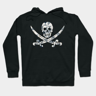 Skull and Crossbones White and Blue Geometric Pattern Hoodie